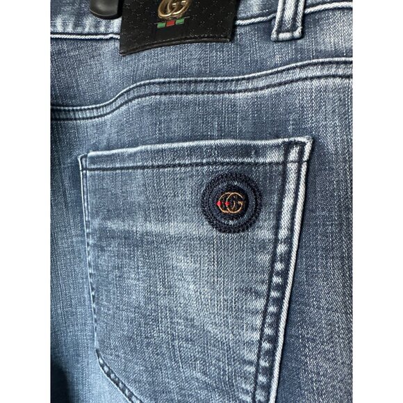 Gucci Blue Jeans Straight Fit Mid-Wash 5 Button Pockets GG Classic Size 36x27 - Picture 4 of 9
